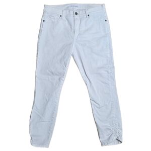LOFT‎ Skinny CropbDenim Pants Women's Size 10 White Slim Pockets Cinch Hem